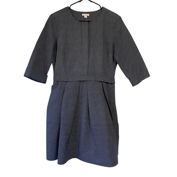 GAP Linen Blend Yoke Fit Flare A-Line Dress Polka Dot Pockets Sz 8 Academia Navy - Picture 6 of 11